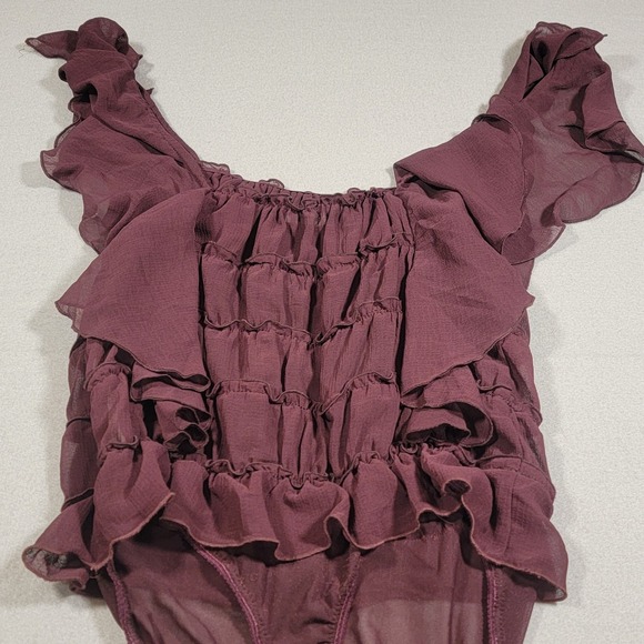 Free People Intimately Juliet Ruffle Bodysuit Size XS Plum Chiffon Sheer Layered - Picture 2 of 7